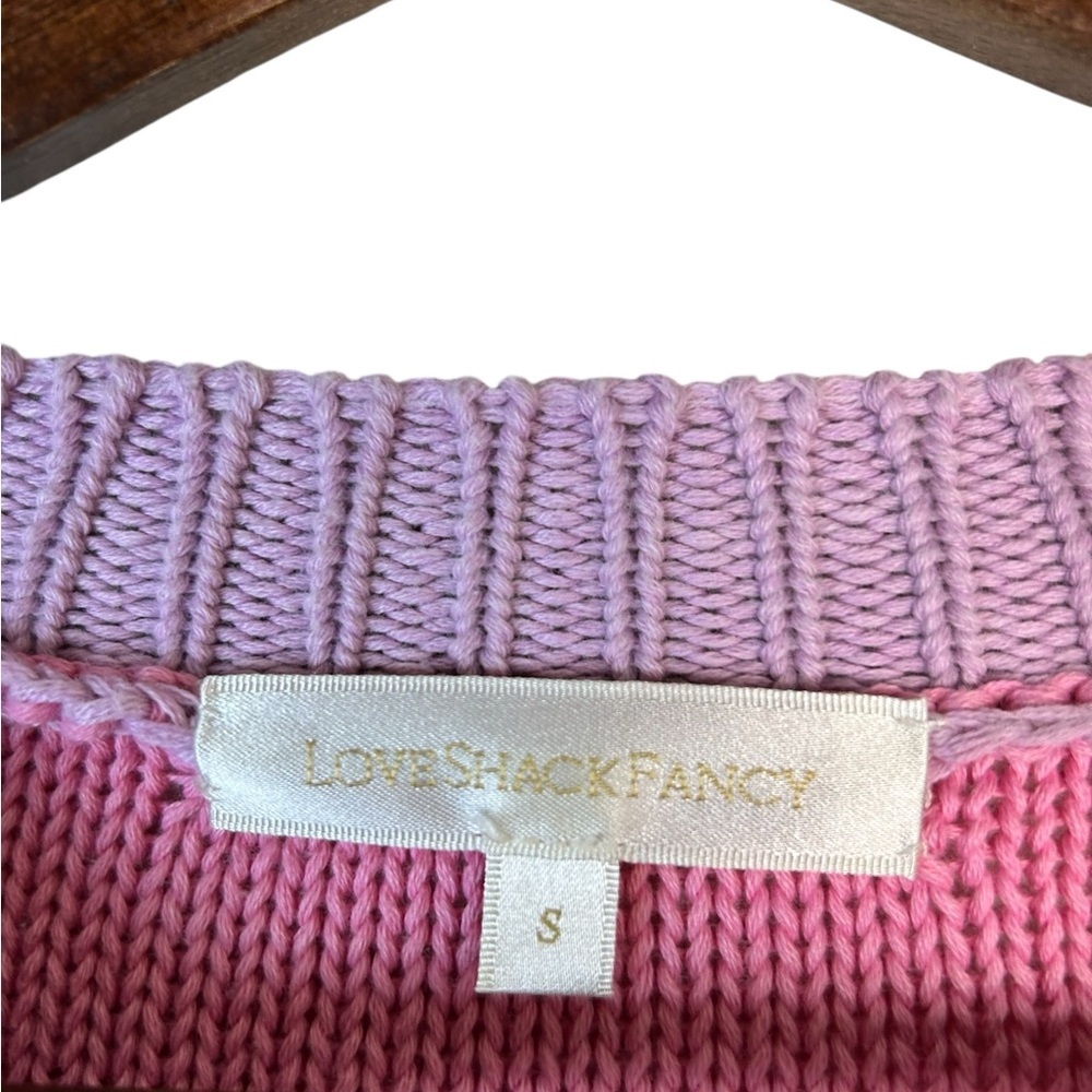 LoveShackFancy Pink Check Cardigan Puff Sleeve Knit Small - Picture 11 of 13